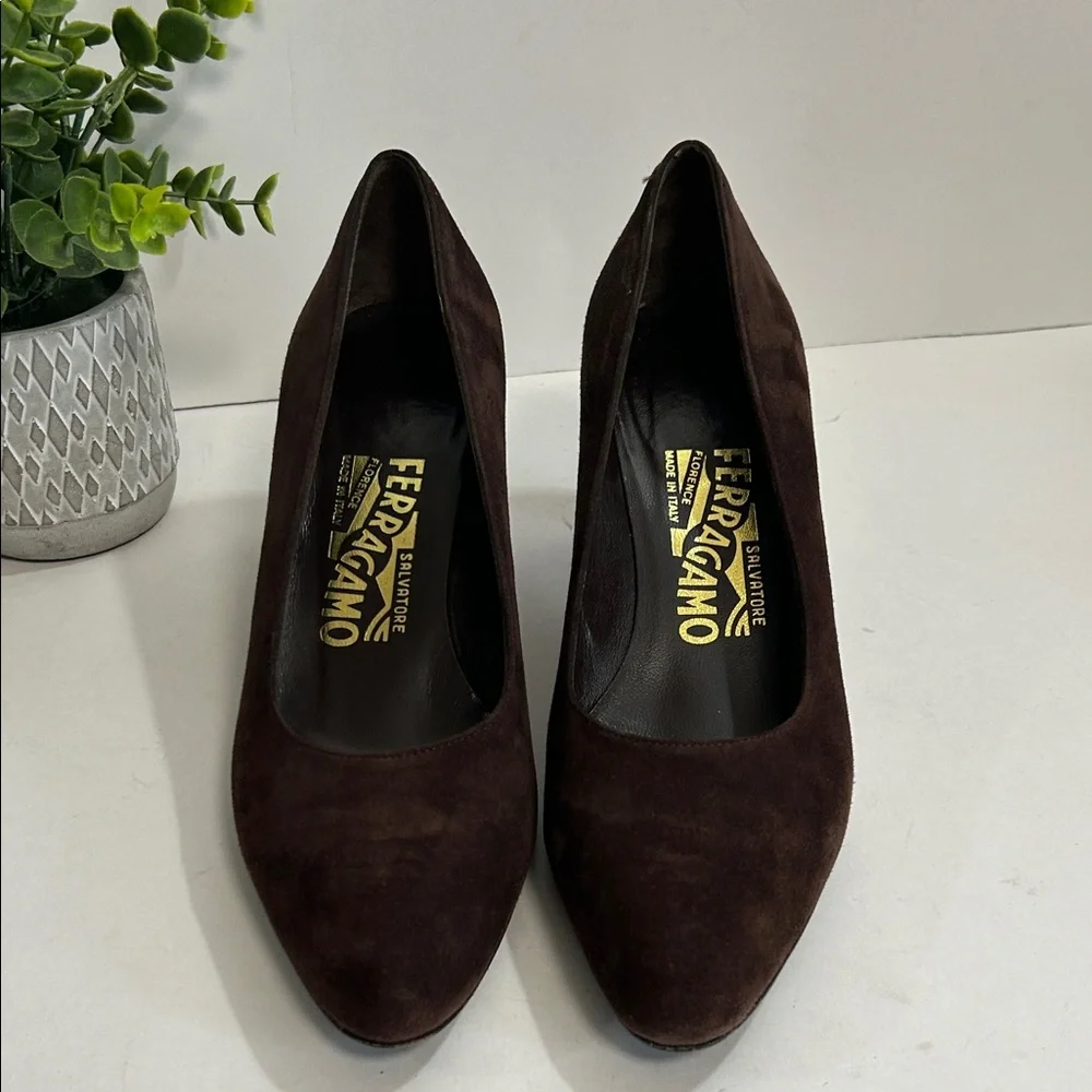 Salvatore Ferragamo Shoes Brown Espresso Suede Calf Sabrina Pump - Picture 2 of 16